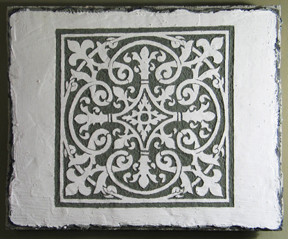 Sgraffito-Tafel „Quadrat, grün/schwarz“, 50 × 60,5 cm